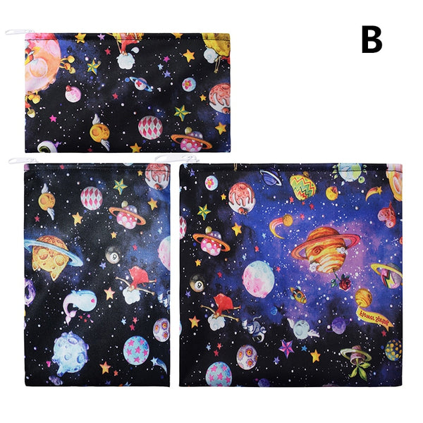 Waterproof Snack Bag Bread Bag Reusable Washable Eco-Friendly - Design B - Space Planets