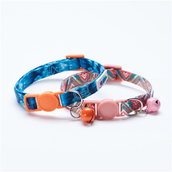 Adjustable Cat Collar with Bell Suitable for Toy Breed Dogs - Orange and Baby Pink