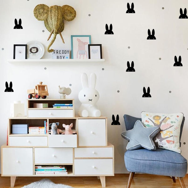 Self-Adhesive Wall Stickers Little Bunny Rabbit for Baby Nursery Wall Decals Black