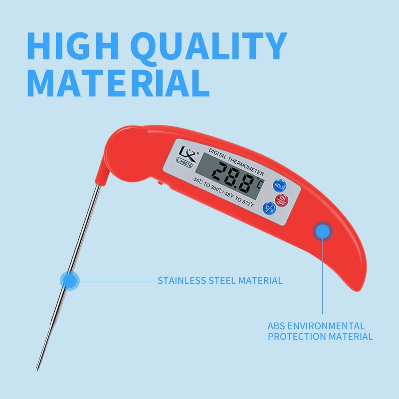 LX8016 Digital Food Thermometer -50 Degrees Celsius to 300 Degrees Celsius, or -58 Fahrenheit to 572 Fahrenheit, stainless steel material thermometer, ABS Environmental Protection Material