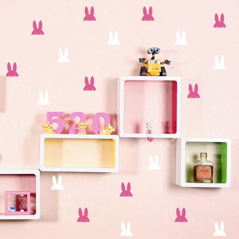 Self-Adhesive Wall Stickers Little Bunny Rabbit for Baby Nursery Wall Decals Pink and White