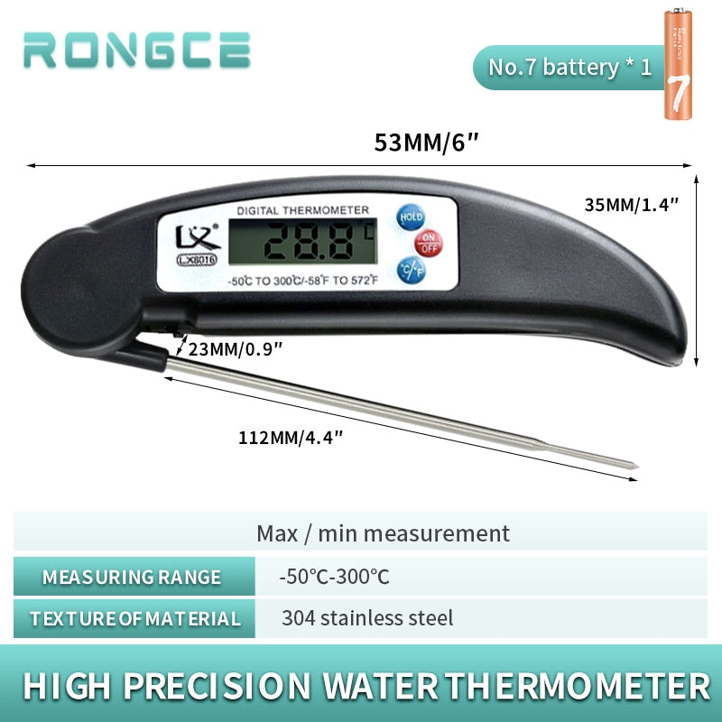 Black Color foldable digital thermometer for food, Digital Hot Food Thermometer, thermometer for hot food, thermometer for cooking, thermometer for baby milk, thermometer for kids, thermometer for adults, BBQ meat thermometer, baking thermometer, thermometer for baking, digital thermometer for baby food