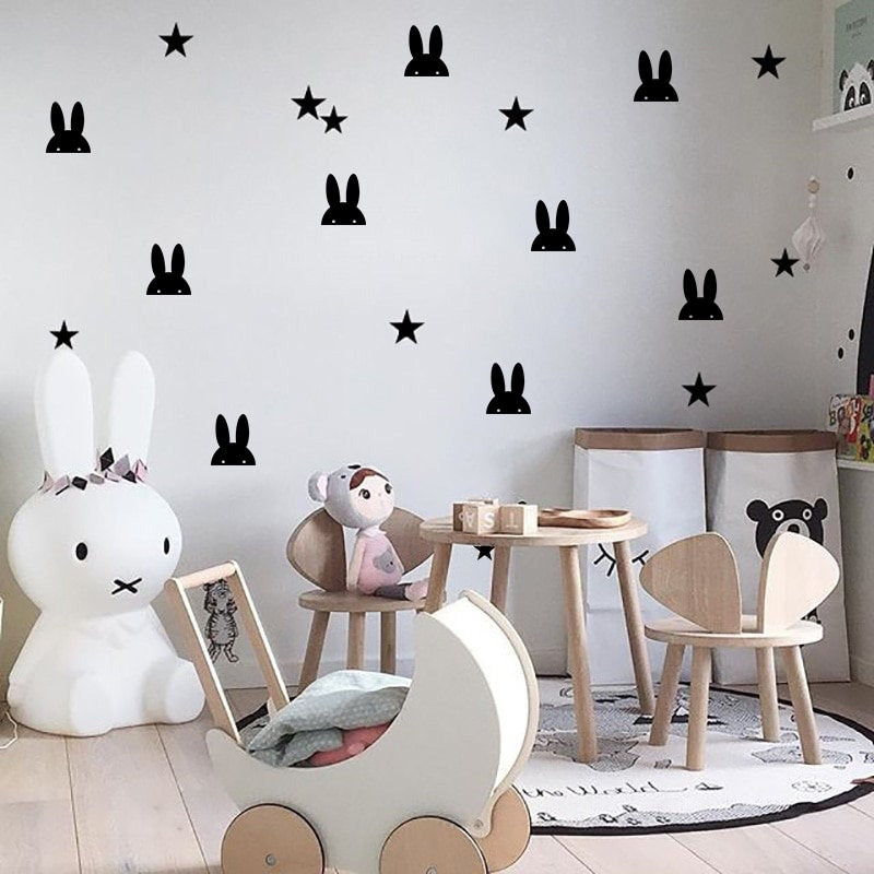 Self-Adhesive Wall Stickers Little Bunny Rabbit for Baby Nursery Wall Decals Black