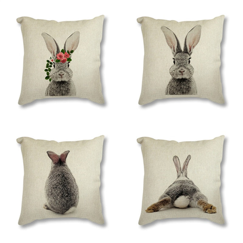 Printed Decorative Cushion Cover Pillow Case Animal Rabbit Deer Flower Crown Nursery Nordic Cushion Cover Sofa Car Decoration