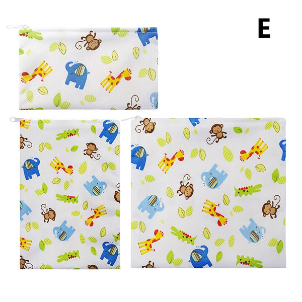 Waterproof Snack Bag Bread Bag Reusable Washable Eco-Friendly - Design E - Baby Elephant, Giraffe, Monkey
