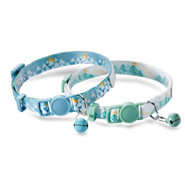 Adjustable Cat Collar with Bell Suitable for Toy Breed Dogs - Baby Blue and Light Green