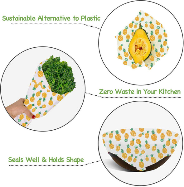 Reusable Beeswax Wraps 3PCS Natural Cotton Cloth Vegetable Food Wrap