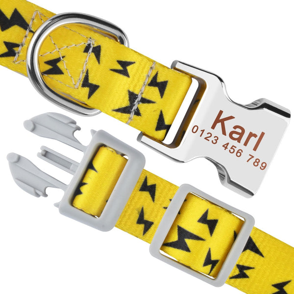 Dog Collar Adjustable for Puppy Dogs S-L - Yellow Lightning Bolts