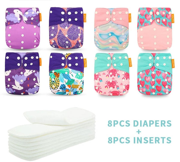 Baby Cloth Diapers with Inserts - Purple Pink Baby Blue