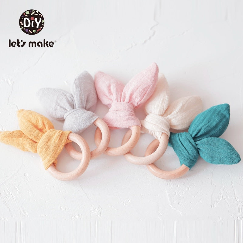 Cute bunny ears, pastel colors baby teethers, made of natural wood