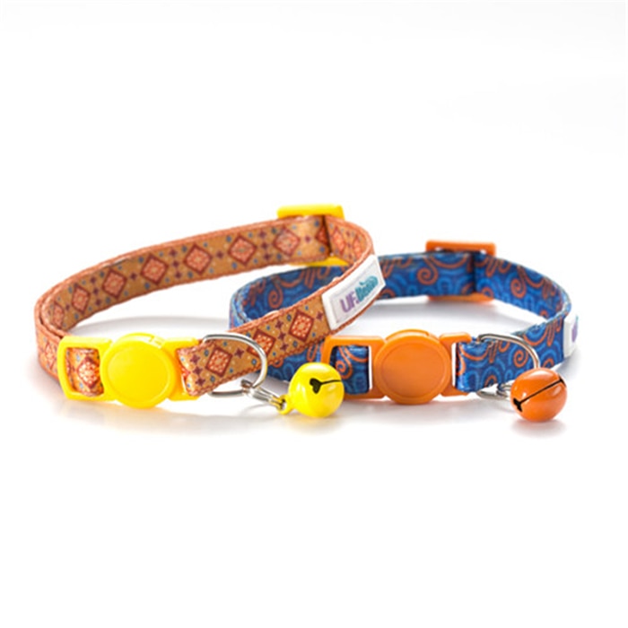 Adjustable Cat Collar with Bell Suitable for Toy Breed Dogs - Yellow and Orange Blue