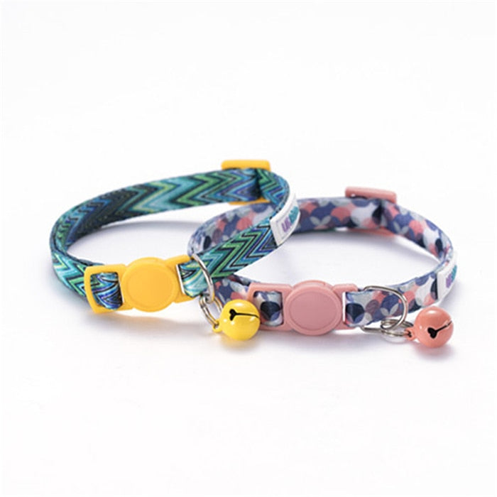 Cat Collar with Bell Adjustable for Small Breed Dogs - Yellow and Baby Pink