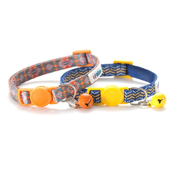 Adjustable Cat Collar with Bell Suitable for Toy Breed Dogs - Orange and Yellow Blue