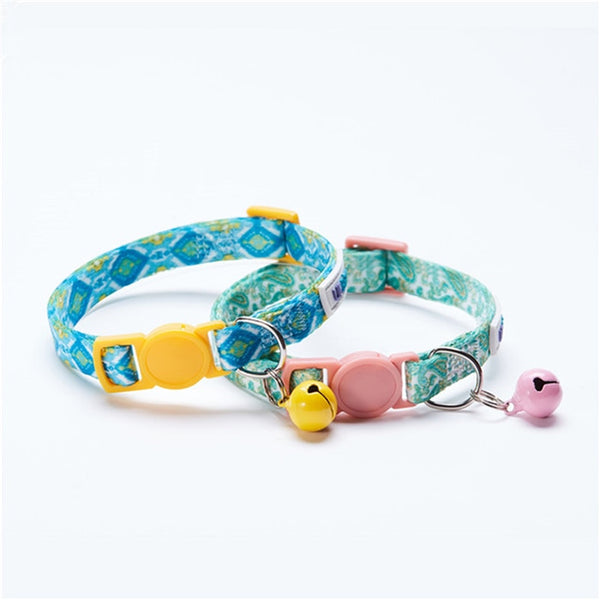 Adjustable Cat Collar with Bell Suitable for Toy Breed Dogs - Yellow and Pink