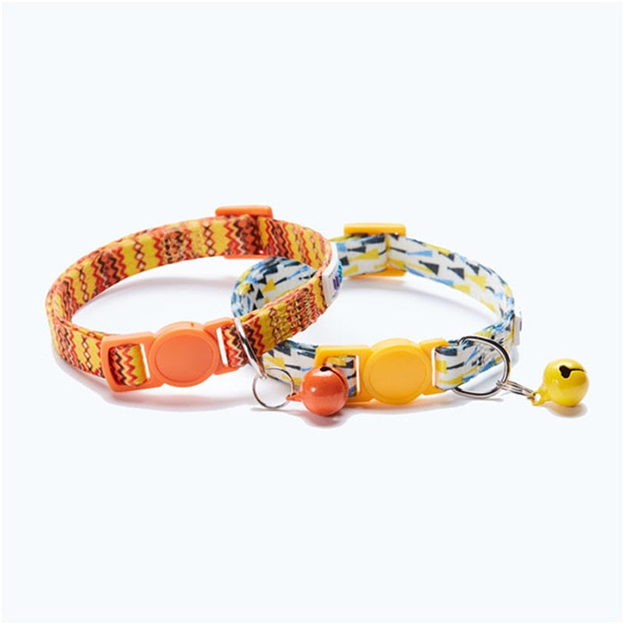Adjustable Cat Collar with Bell Suitable for Toy Breed Dogs - Orange and Yellow