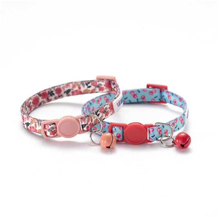 Adjustable Cat Collar with Bell Suitable for Toy Breed Dogs - Baby Pink and Red Cherry