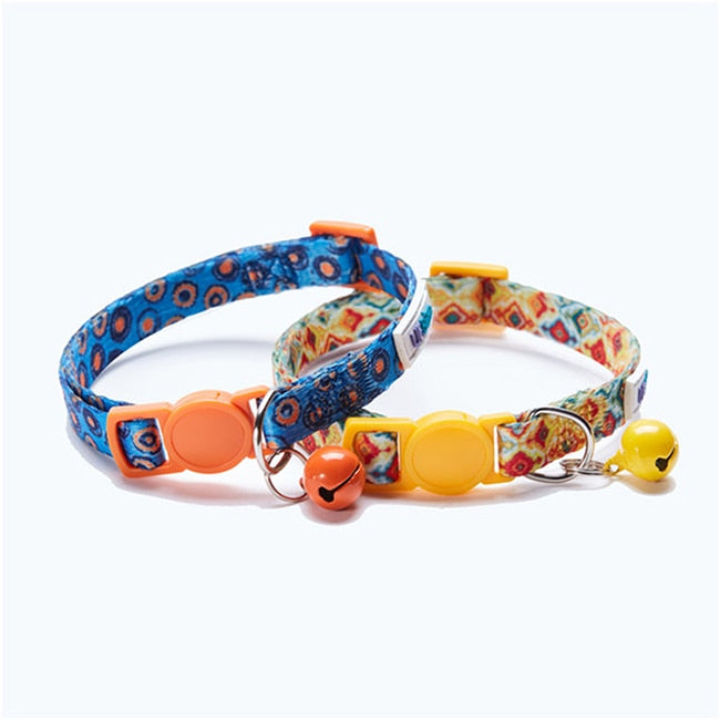 Adjustable Cat Collar with Bell Suitable for Toy Breed Dogs - Orange Blue and Yellow
