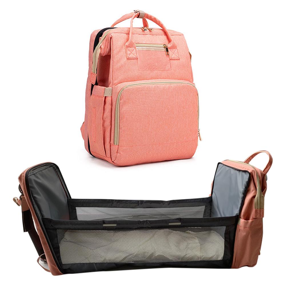 Unisex Baby Travel Backpack Nappy Diaper Change Pad Convertible Bag Insulated Milk Section - Coral Pink
