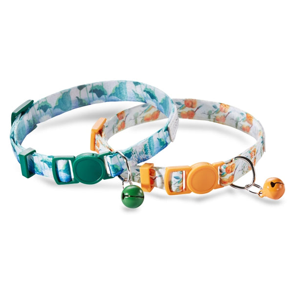 Adjustable Cat Collar with Bell Suitable for Toy Breed Dogs - Green and Yellow