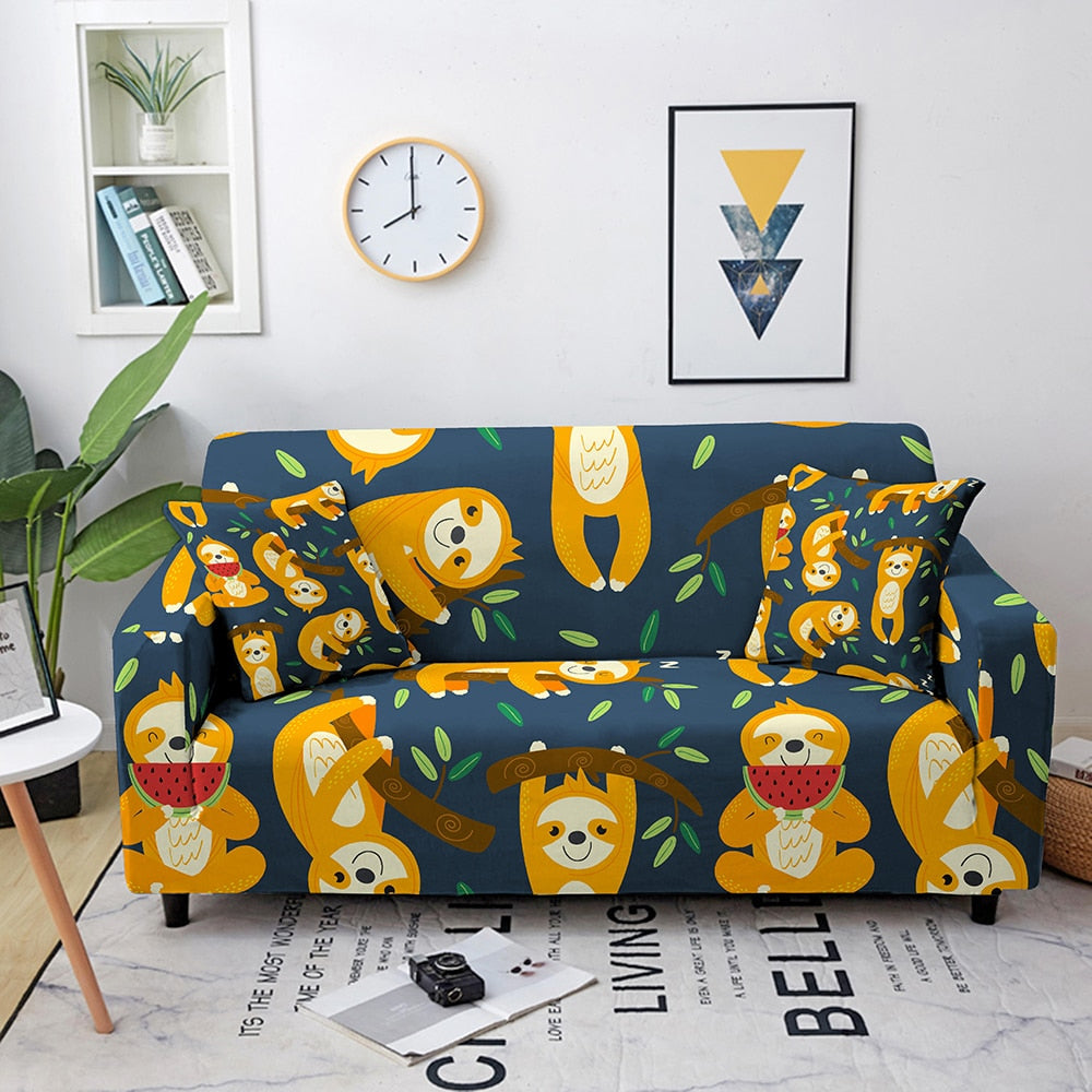 Sloth Prints Elastic Sofa Protector Slipcover for Living Room Couch Cover
