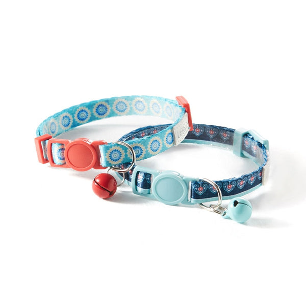 Adjustable Cat Collar with Bell Suitable for Toy Breed Dogs - Coral and Baby Blue