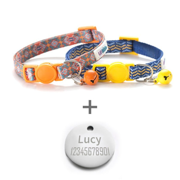 Adjustable Cat Collar with Bell Suitable for Toy Breed Dogs Pet ID Tag - Orange and Yellow Blue