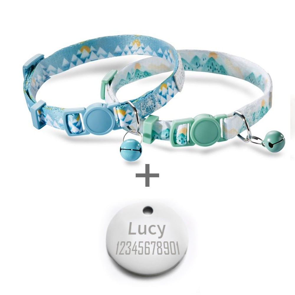 Adjustable Cat Collar with Bell Suitable for Toy Breed Dogs Pet ID Tag - Baby Blue and Light Green