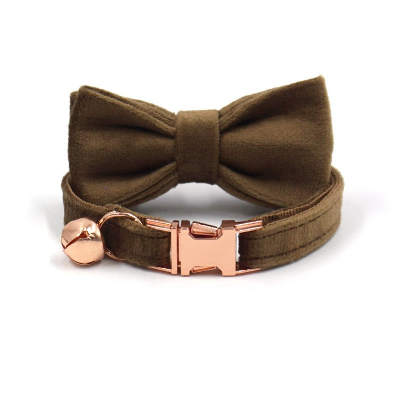 Size L - Velvet Collar Adjustable for Cat or Puppy with Bell & Personalized Customized ID Tag