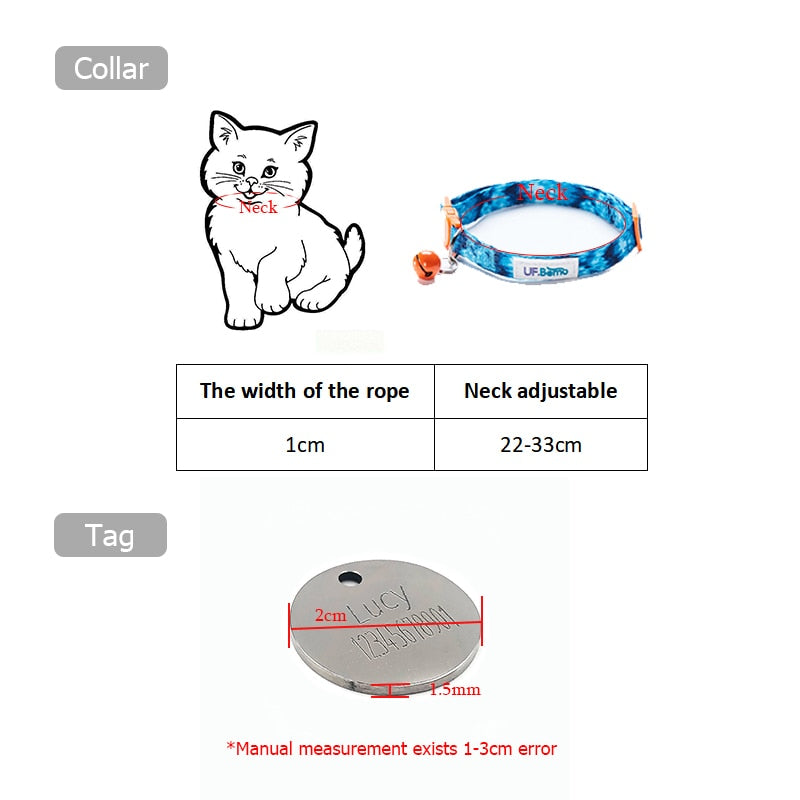 Neck Adjustable Cat Collar with Bell width 1cm, Neck 22-33cm