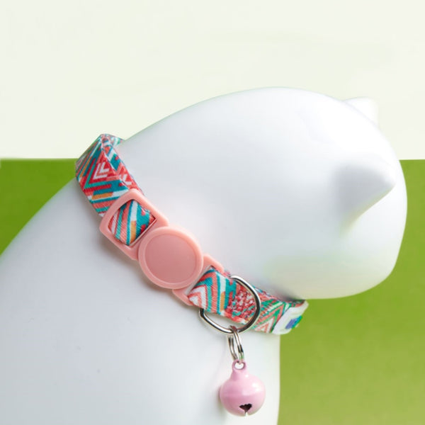 Trendy Colorful Durable Adjustable Cat Collar with Baby Pink Bell