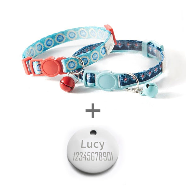 Adjustable Cat Collar with Bell Suitable for Toy Breed Dogs Pet ID Tag - Coral and Baby Blue