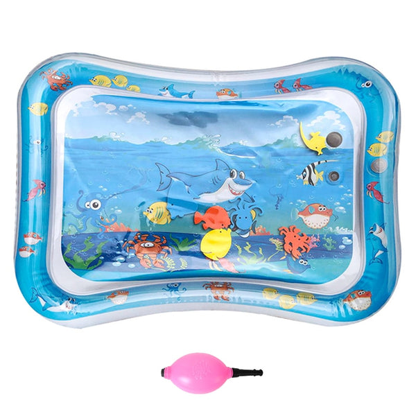 Baby tummy time mat with shark, fishes under the sea. Benefits of Tummy Time on Baby Mat. Prevents Flat Head Shape. Sensory Development. Improves Motor Skills Strengthens Neck Muscles.
