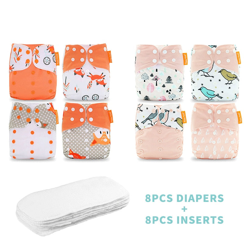 Baby Diapers with Inserts - Pink, Orange, Birds, Fox