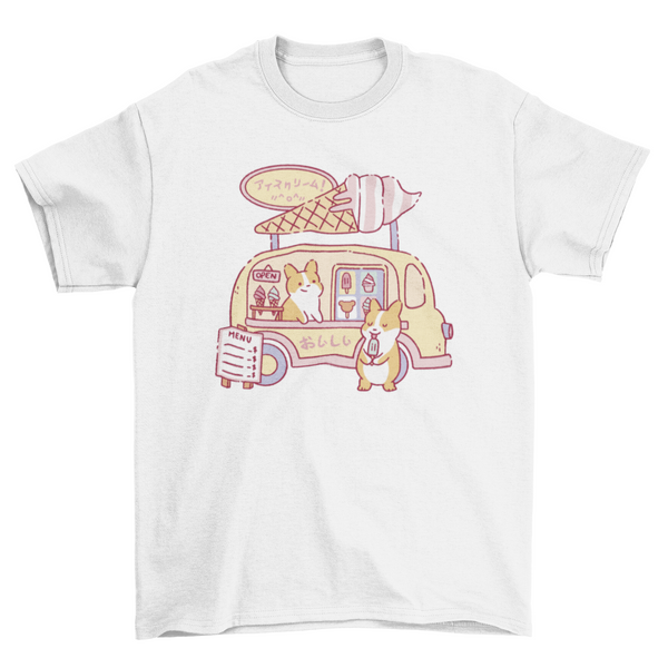Corgi dogs in ice cream truck t-shirt
