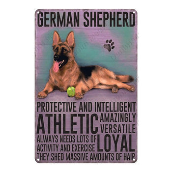 German Shepherd Vintage Pet Plaque Metal Tin Sign Home Decor Art Poster Dog Wall Plate